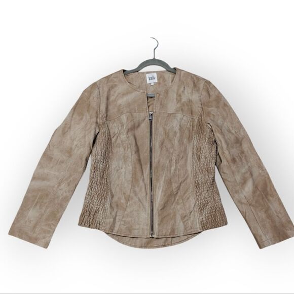 Luii Beige Faux Leather Jacket Size Large - Picture 1 of 10